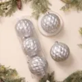 Set de bolas de navidad con purpurina plateada, adornos colgantes rombos 3D decoración árbol - 15cm 3 Piezas / Plateado
