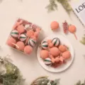 Pink flocked Christmas tree ornaments set including balls, candy and pinecone shapes. - 6cm (Set) / Rose Gold [Style B]