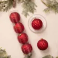 Bolas de Navidad rojas facetadas en tubo transparente con purpurina, decoración festiva. - 12cm 4 Piezas / Rojo