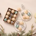 Set palline albero di Natale floccate ciondoli trasparenti confezione regalo 6cm - Bianco Lattescente [Stile C]