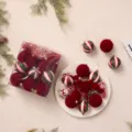 Flocked Christmas balls set, red and green velvet hanging ornaments for tree decor. - 6cm (Set) / Burgundy [Style B]