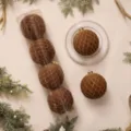 Oversized brown flocked Christmas ball with gold glitter grid pattern for tree decor. - 12cm Grid Ball (4pcs/Box) / Brown