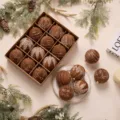 Palline di Natale floccate marrone 6cm 8cm in scatola ornamenti glitter per albero - Caffè Chiaro [Stile A]