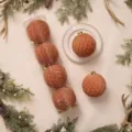 Flocked Christmas tree balls with gold glitter grid pattern, boxed holiday hanging baubles. - 12cm Grid Ball (4pcs/Box) / Rose Gold