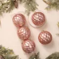 Set de bolas de Navidad brillantes en oro rosa con diseño geométrico para decoración. - 15cm 3 Piezas / Rosa oro
