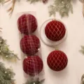 Pallina di Natale floccata rossa con motivo a griglia glitterata dorata, set e singoli. - Palla a Griglia 15cm (3pz/Scatola) / Borgogna