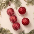 Bola colgante de Navidad con patrón de diamante cóncavo 3D transfronterizo, acabado brillante. - 15cm 3 Piezas / Rojo