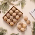 Set scatola palline di Natale floccate dipinte di lusso 6cm 8cm decorazione albero - Bianco Lattescente [Stile A]