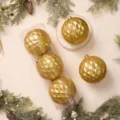 Hermoso juego de bolas de Navidad doradas con purpurina facetada 3D para decoraciones - 15cm 3 Piezas / Dorado