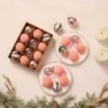 Set di palline di Natale floccate ornamenti sospesi trasparenti a righe rosa per decorazione albero - Oro Rosa [Stile C]