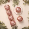 Bolas de Navidad facetadas rosas en set con tubo transparente para decoración navideña. - 12cm 4 Piezas / Rosa oro