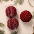Palla di Natale floccata extra grande con motivo a griglia glitterata oro, decorazione. - Palla a Griglia 20cm (2pz/Scatola) / Borgogna