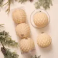 Grandi palline di Natale floccate 30cm set champagne ornamenti sospesi per albero festa. - Palla a Griglia 15cm (3pz/Scatola) / Bianco Latte