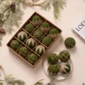 Palline di Natale floccate verdi in scatola, ornamenti appesi lussuosi per decorazione festiva. - Verde Oliva [Stile A]