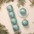 Juego de bolas de Navidad azul claro con patrón de rombos y purpurina para fiesta. - 12cm 4 Piezas / Verde esmeralda