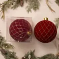 Grande Palla di Natale Floccata in Velluto Rosso con Griglia Dorata Addobbo Albero - Palla a Griglia 25cm (1pz/Scatola) / Borgogna