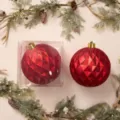 Bola de Navidad roja con patrón de rombos 3D y purpurina, adorno festivo para decoración. - 25cm 1 Pieza / Rojo