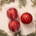 Bola de Navidad roja con facetas geométricas, adorno de textura de diamante con purpurina - 20cm 2 Piezas / Rojo