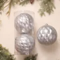 Bolas de Navidad plateadas con patrón de rombos 3D y purpurina, perfectas para decorar el árbol. - 20cm 2 Piezas / Plateado