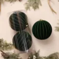 Grande palla di Natale floccata 30cm in velluto ornamenti sospesi verdi decorazione feste - Palla Zucca 20cm (2pz/Scatola) / Verde Scuro