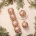 Juego de bolas de Navidad de diamante con purpurina oro rosa, decoración festiva colgante. - 12cm 4 Piezas / Champán dorado