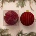 Pallina di Natale floccata rossa extra-large con linee dorate, decorazione natalizia - Palla Zucca 30cm (1pz/Scatola) / Borgogna