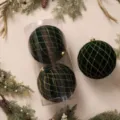 Pallina per albero di Natale floccata extra-large da 30 cm con griglia glitterata dorata - Palla a Griglia 20cm (2pz/Scatola) / Verde Scuro
