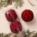 Grande pallina di Natale floccata 30cm in velluto rosso con glitter dorati per albero festa - Palla Concava 20cm (2pz/Scatola) / Borgogna