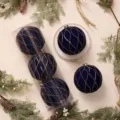 Grandi palline di Natale floccate 30cm addobbi blu per albero con glitter dorati festivi - Palla Concava 15cm (3pz/Scatola) / Blu Notte
