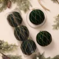Pallina di Natale floccata extra grande 30cm per decorazioni natalizie, set da appendere. - Palla Concava 15cm (3pz/Scatola) / Verde Scuro