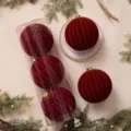 Palle di Natale floccate extra grandi con strisce dorate per le festività natalizie. - Palla Zucca 15cm (3pz/Scatola) / Borgogna