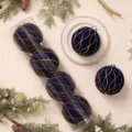Set grandi palline di Natale floccate, blu scuro con glitter oro decorazione albero. - Palla Concava 12cm (4pz/Scatola) / Blu Notte