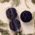 Grande palla di Natale in velluto 30cm blu scuro con motivo glitter oro decorazione - Palla Concava 20cm (2pz/Scatola) / Blu Notte