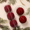 Palla di Natale floccata rossa 30cm, grande decorazione appendibile per festa albero. - Palla Concava 15cm (3pz/Scatola) / Borgogna