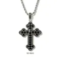 European and American hip-hop full diamond cross necklace with durable stainless steel chain. - Silver Base Black Rhinestone with Rope Chain (3x24 Inches)