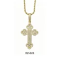 Homme hip hop plein diamant croix collier acier inoxydable punk vintage pendentif - Base Or Strass Blanc avec Chaîne Corde (3x24 Pouces)