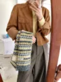 Fair Isle jacquard knitted scarf for women, cozy winter warm contrast color neck warmer. - 21x150cm / Dark Gray
