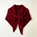 Wine red cable knit triangular scarf, cozy wool blend winter shawl for stylish women. - Red