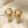 Goldene Edelstahl Blumen Zirkonia Creolen für Damen, elegantes modisches Schmuckaccessoire. - 2#