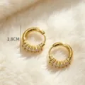 Detailed shot of 18k gold plated stainless steel cubic zirconia hoop earrings with floral design. - 5#