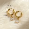 Gold stainless steel hoop earrings with sparkling zircon leaf charms, elegant daily jewelry. - 6#