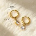 Stainless steel 18k gold plated hoop earrings with sparkling cubic zirconia detail close-up - 7#