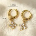 Detailed view of 18k gold plated stainless steel cubic zirconia floral hoop earrings for women. - 8#