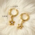 Gold stainless steel floral hoop earrings with sparkling zircon, elegant women's jewelry details. - 10#