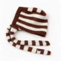 Gorro pasamontañas de punto a rayas marrones y blancas con bufandas largas orejeras de invierno - M (56-58cm) / Café