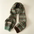 Fair Isle Knitted Scarf Women Winter Warm Colorblock Pattern Fashion Casual Neck Warmer - 21x150cm / Aqua
