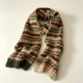 Korean style Fair Isle jacquard knitted scarf for women, winter warm colorful woven neck wrap. - 21x150cm / Dark Green