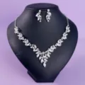 Parure de bijoux de mariée en cristal feuille collier boucles d'oreilles mariage soir - Collier et Boucles d'Oreilles Argent (NS-J6541S)