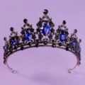 Gothic vintage black and blue crystal tiara crown for bridal wedding and party costume. - Blue Rhinestone Crown (TS-J2720AGBLUE)