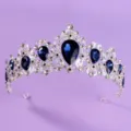 Atemberaubende Vintage Kristall Tiara Krone mit tiefblauen Tropfensteinen fuer Brauthochzeit. - Silber Blaue Strass Krone TS-J2595S